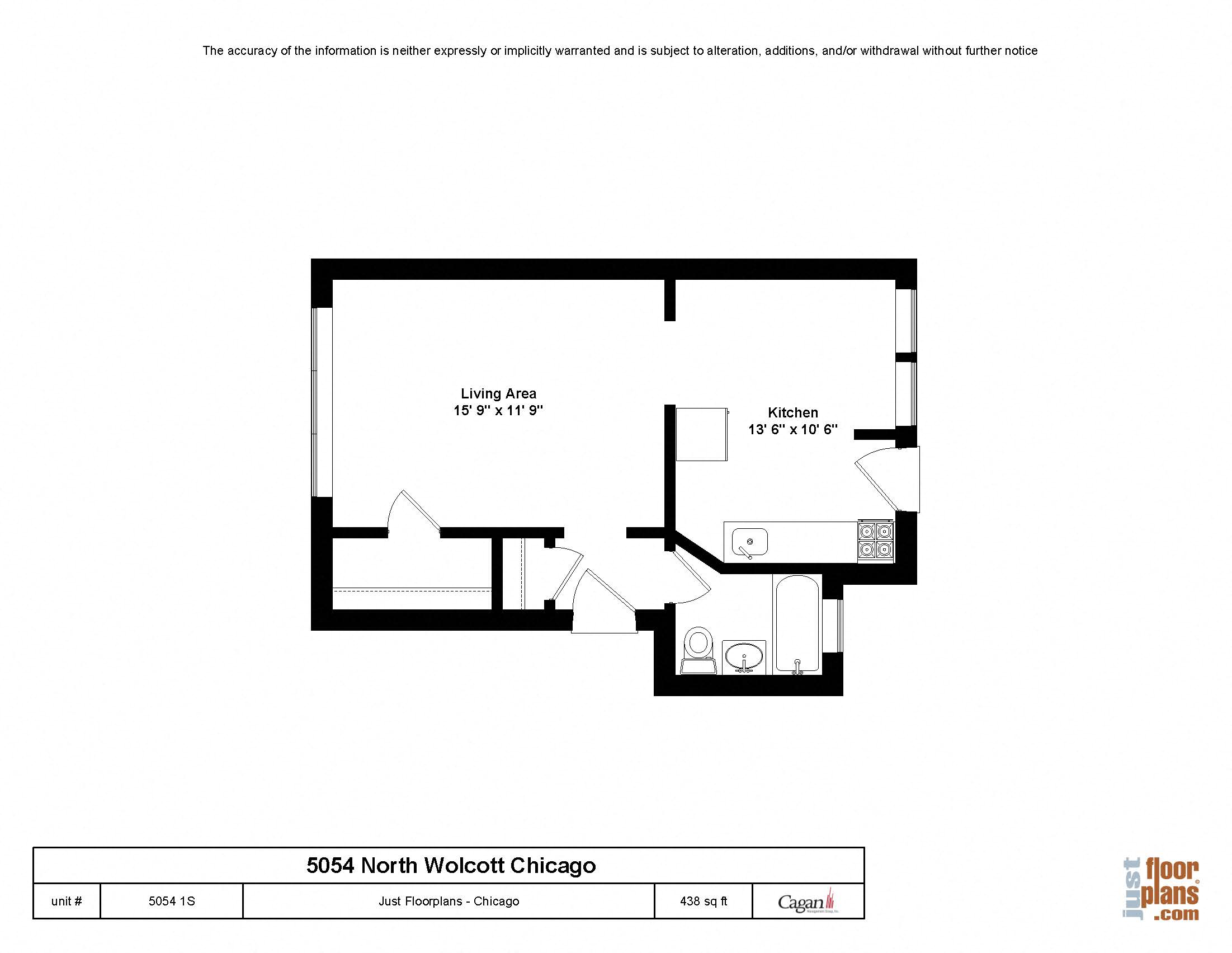 Floor plan for studio, 1 bath, 438 sqft